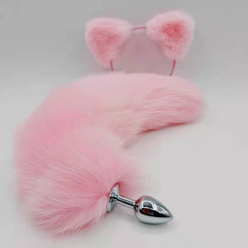 Pink Cute Furry Fox Tail Butt Plug