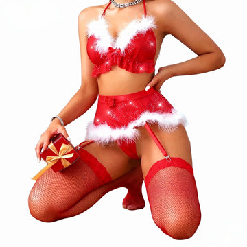 Christmas Lingerie Set with Garter Belts
