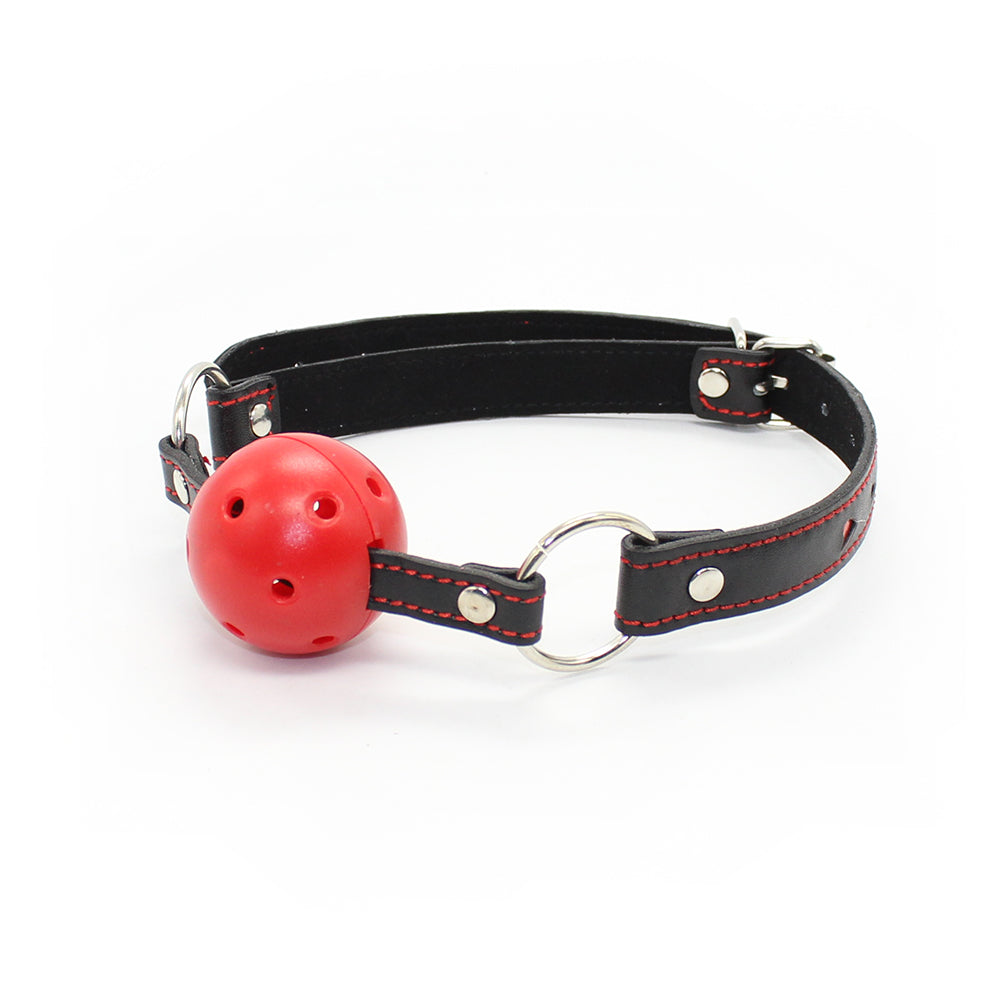 Adjustable PU Leather Red Vented Ball Gag