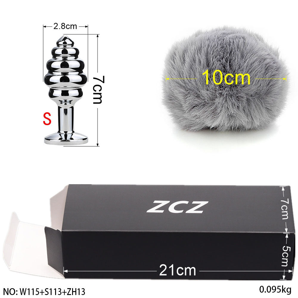 Grey Rabbit Ribbed Metal Tail Anal Plug
