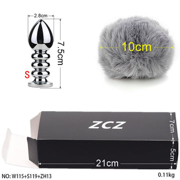 Grey Rabbit Ribbed Metal Tail Anal Plug