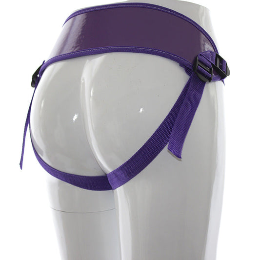 Purple Love Heart Shiny Leather Strap On Harness