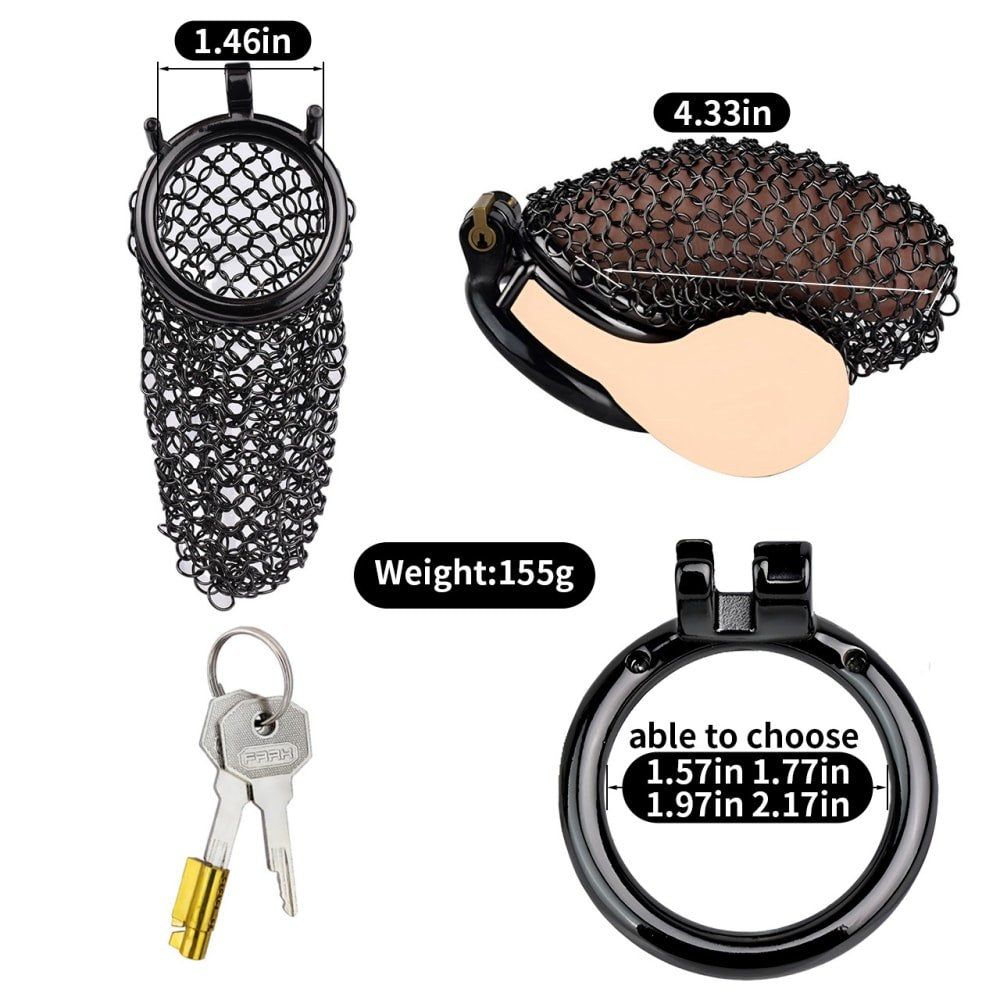 Black Mesh Male Metal Chastity Cage