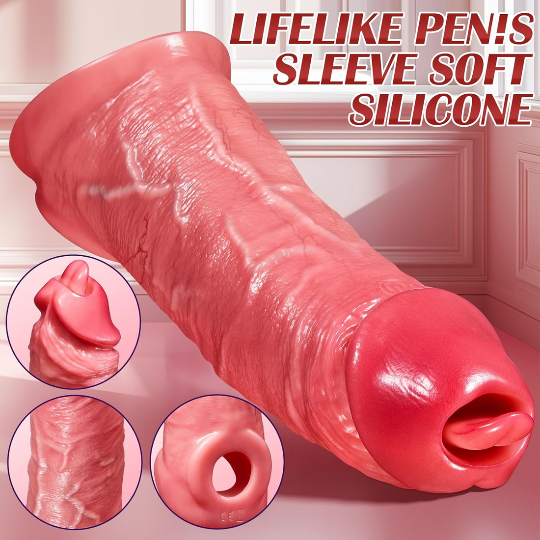 Tongue Licking Cock Extension Vibrating Penis Sleeve
