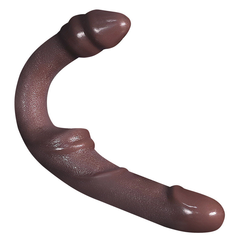 Brown Double-Head Curved G-Spot Strapless Dildo