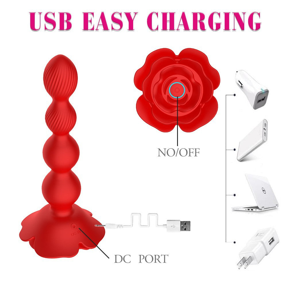 Red Vibrating Beads Anal Plug Rose Toy