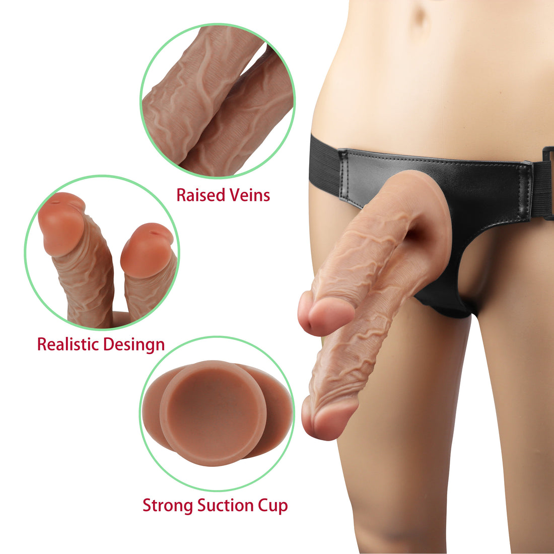 Brown Realistic Double Penetration Strap On