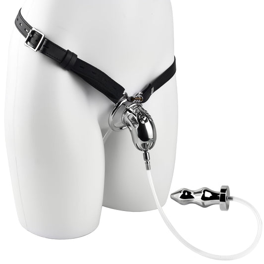 Metal Inverted Chastity Cage With Butt Plug