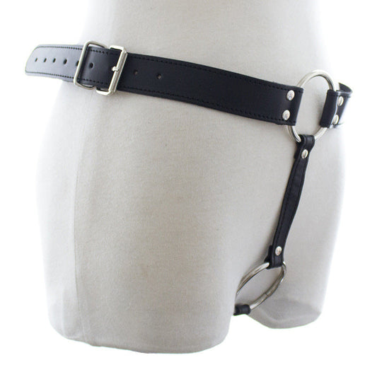 BDSM Black Leather Pants Strap On Harness