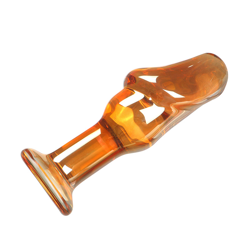 Clear Amber Realistic Penis Glass Butt Plug
