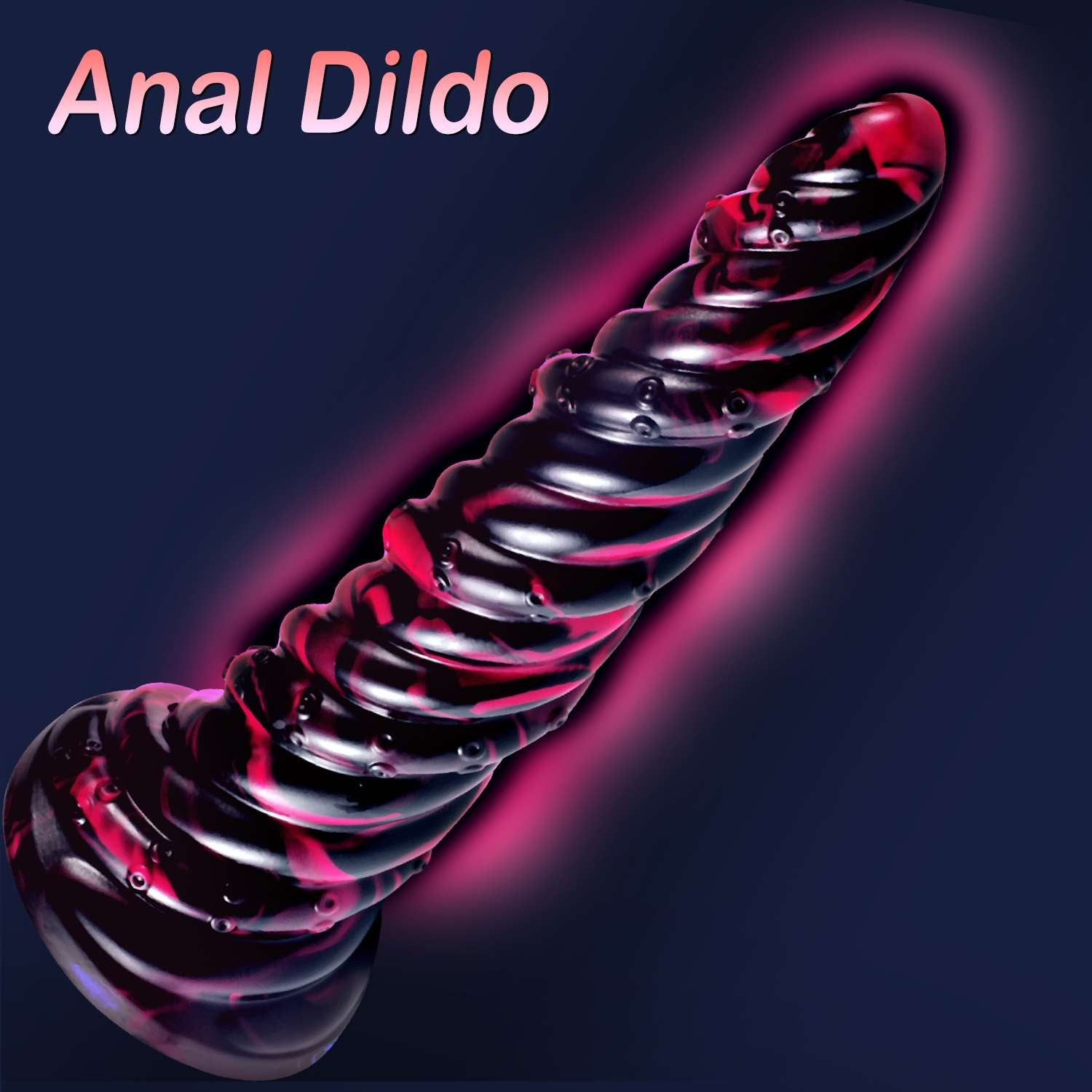 Ribbed Anal Dildo Black 10 inch