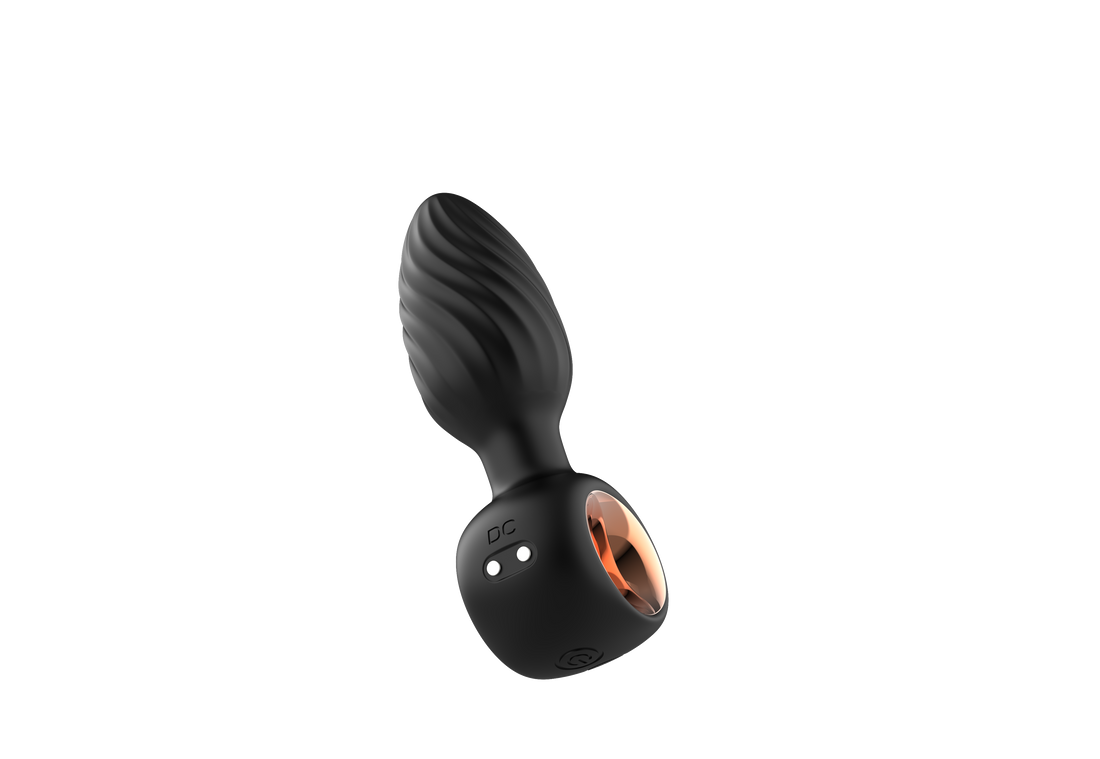 Black Threaded Textured 360° Rotating Vibrating Butt Plug