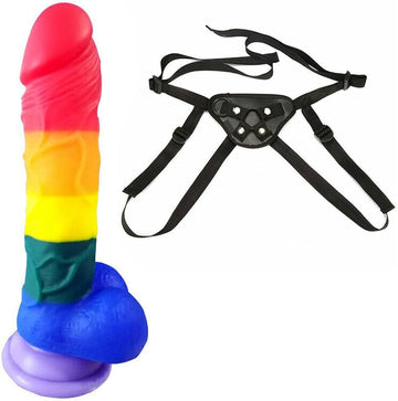 Rainbow Strap on Dildo LGBT Silicone Sex Toy