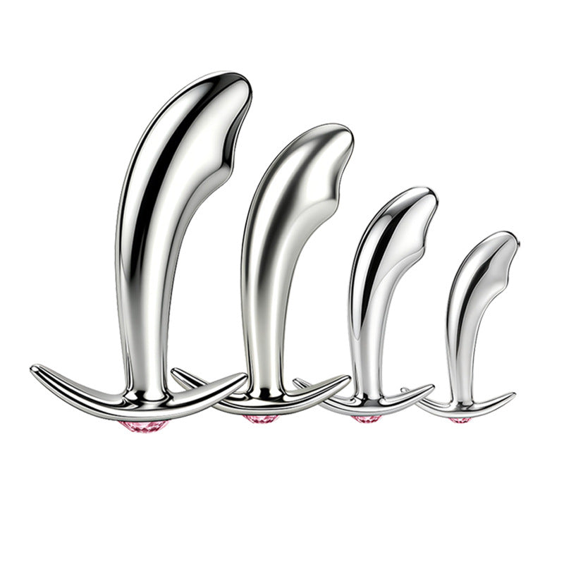 Curved Pink Jeweled Metal Butt Plug