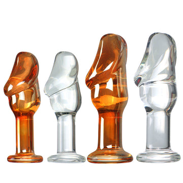 Clear Amber Realistic Penis Glass Butt Plug