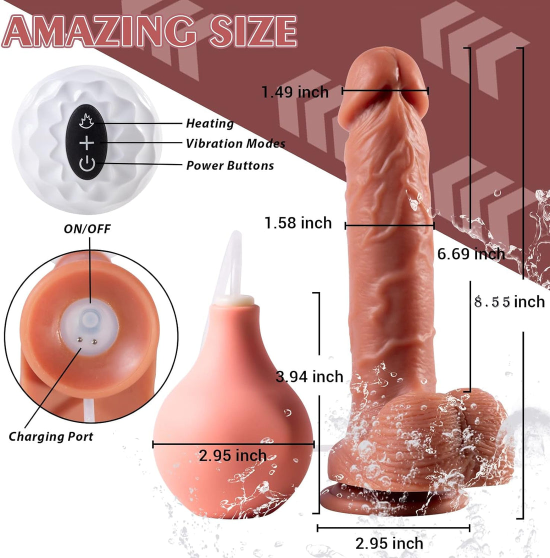 8 Inch Realistic Thrusting Vibrating Ejaculating Dildo