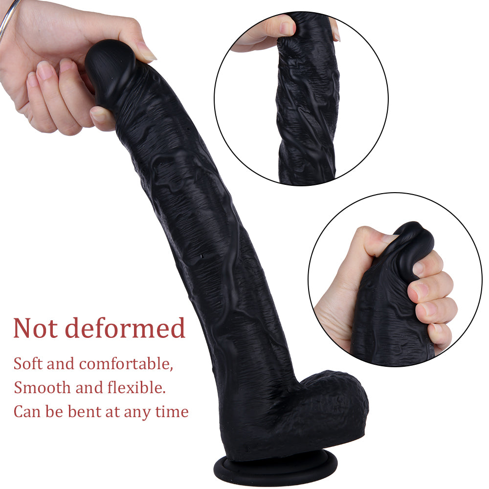 11 Inch Black Curved Silicone Dildo