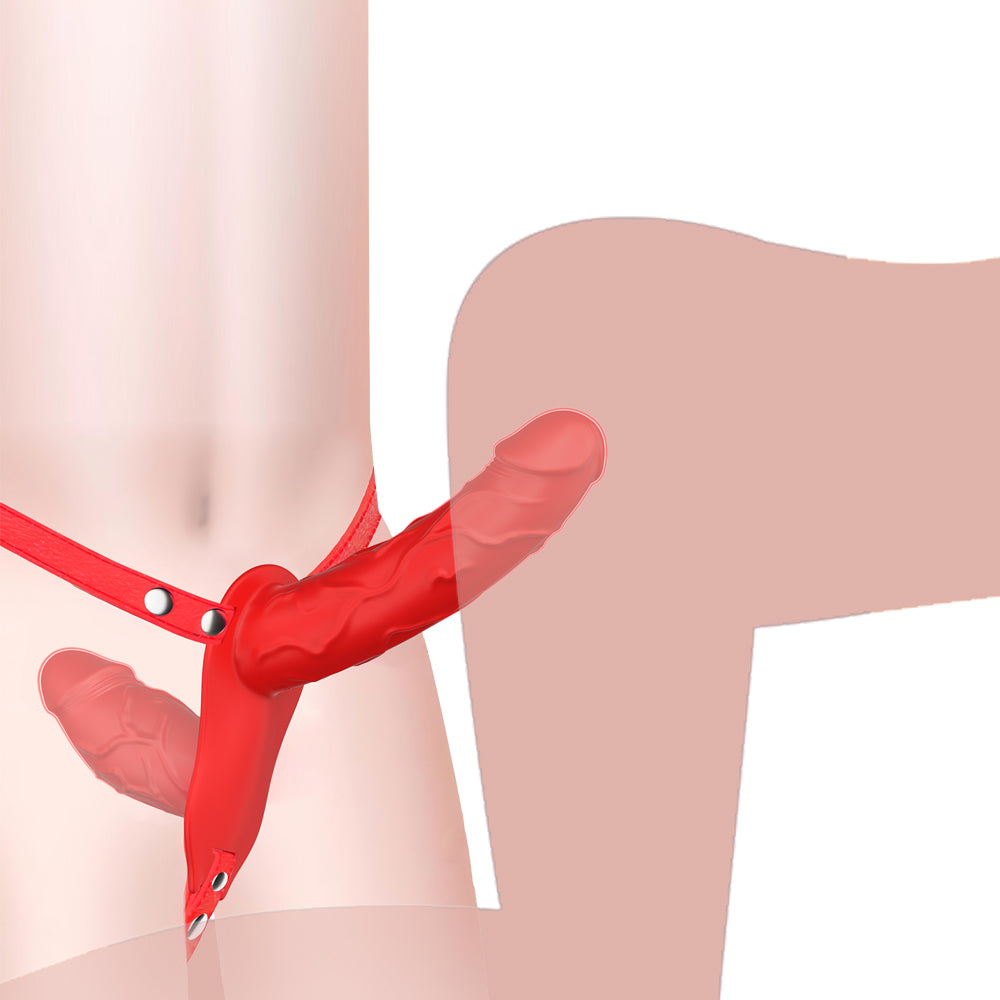Red Vibrating Double Strap On  Harness Dildo