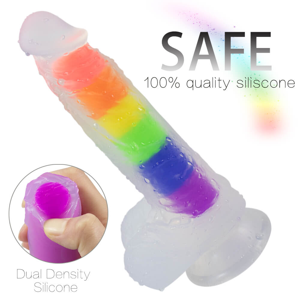 Dual Density Silicone Rainbow Jelly Dildo