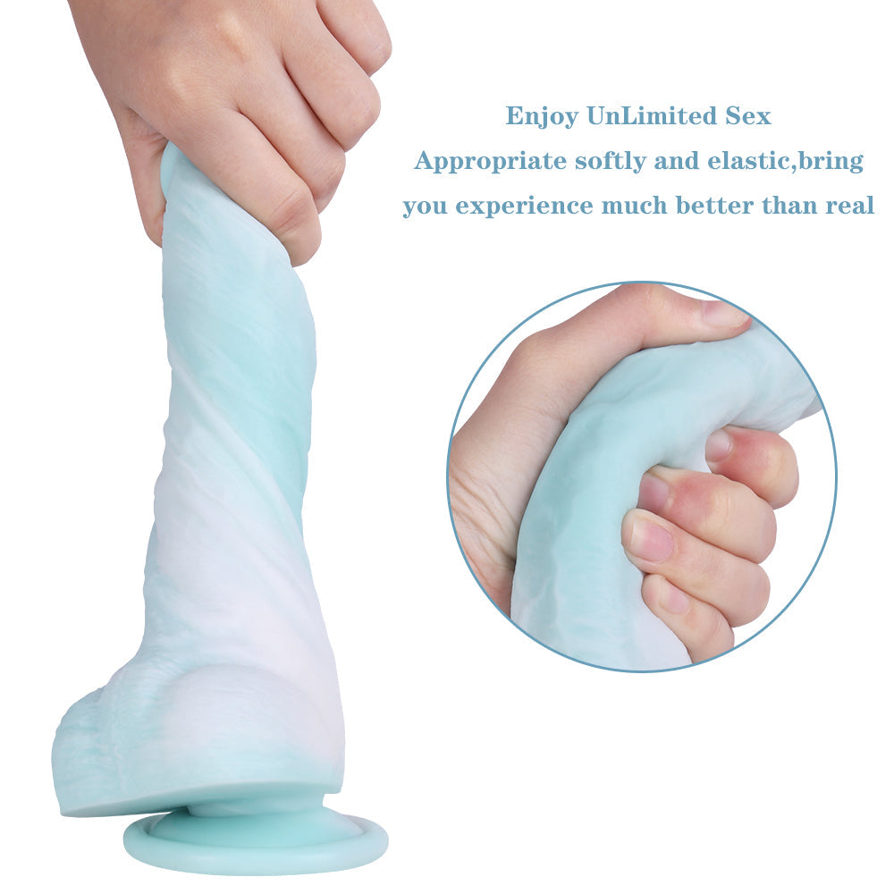 Blue Conical Thick Realistic Liquid Silicone Sex Toy Dildo