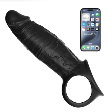 Black Realistic Silicone App Vibrating Cock Sleeve