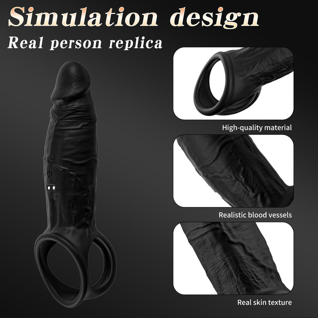 Black Realistic Silicone App Vibrating Cock Sleeve