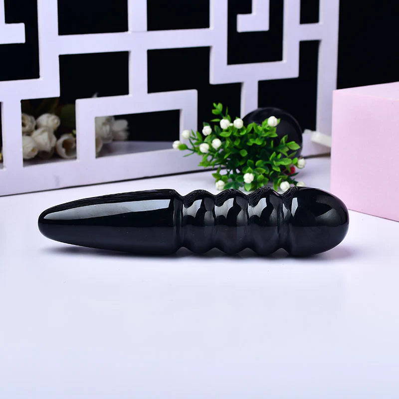 Double-Ended Thread Black Crystal Dildo