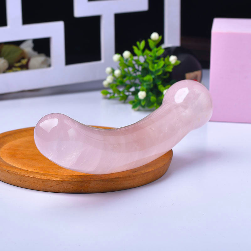 Rose Quartz Curved Crystal Dildo