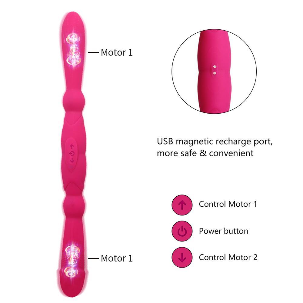 Double-Ended Strapless Dildo G-Spot Vibrator Rechargeable