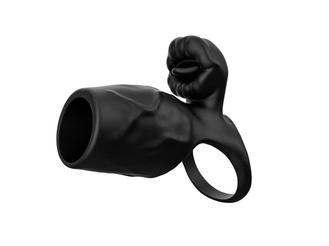 Black Silicone Vibrating Cock Sleeve with Clitoral Stimulator