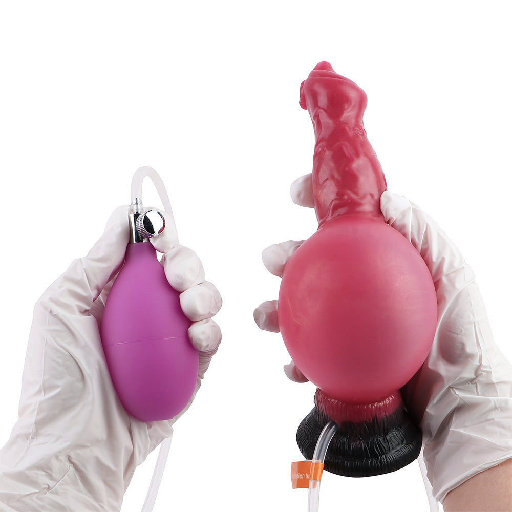 Red Silicone Squirting 7 Inch Dog Inflatable Dildo