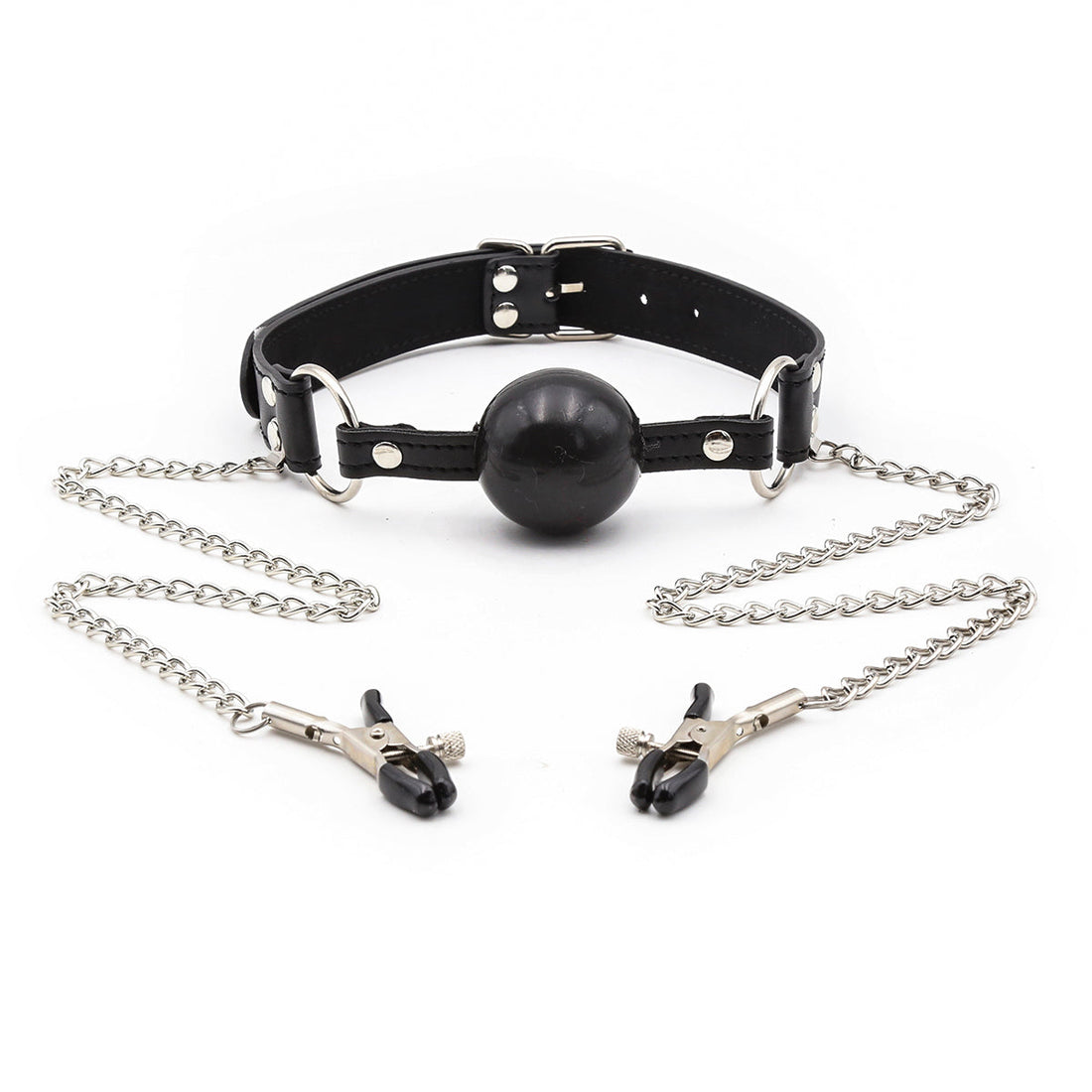 Breathable  Adjustable  BDSM Gag With Nipple Clamps