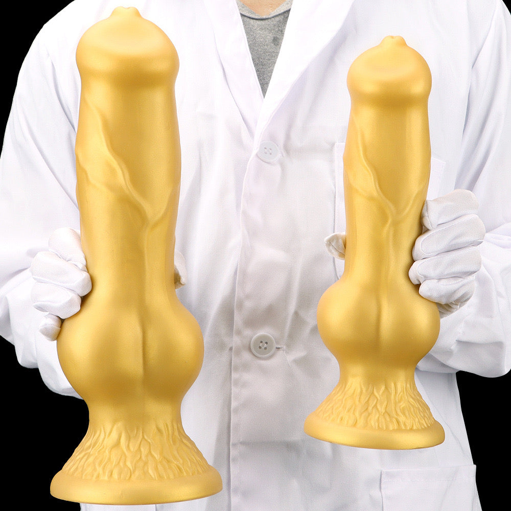 13 Inch Large Golden knotted Silicone Dog Dildo