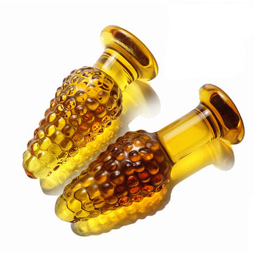 Corn Textured Yellow Glass Butt Plug