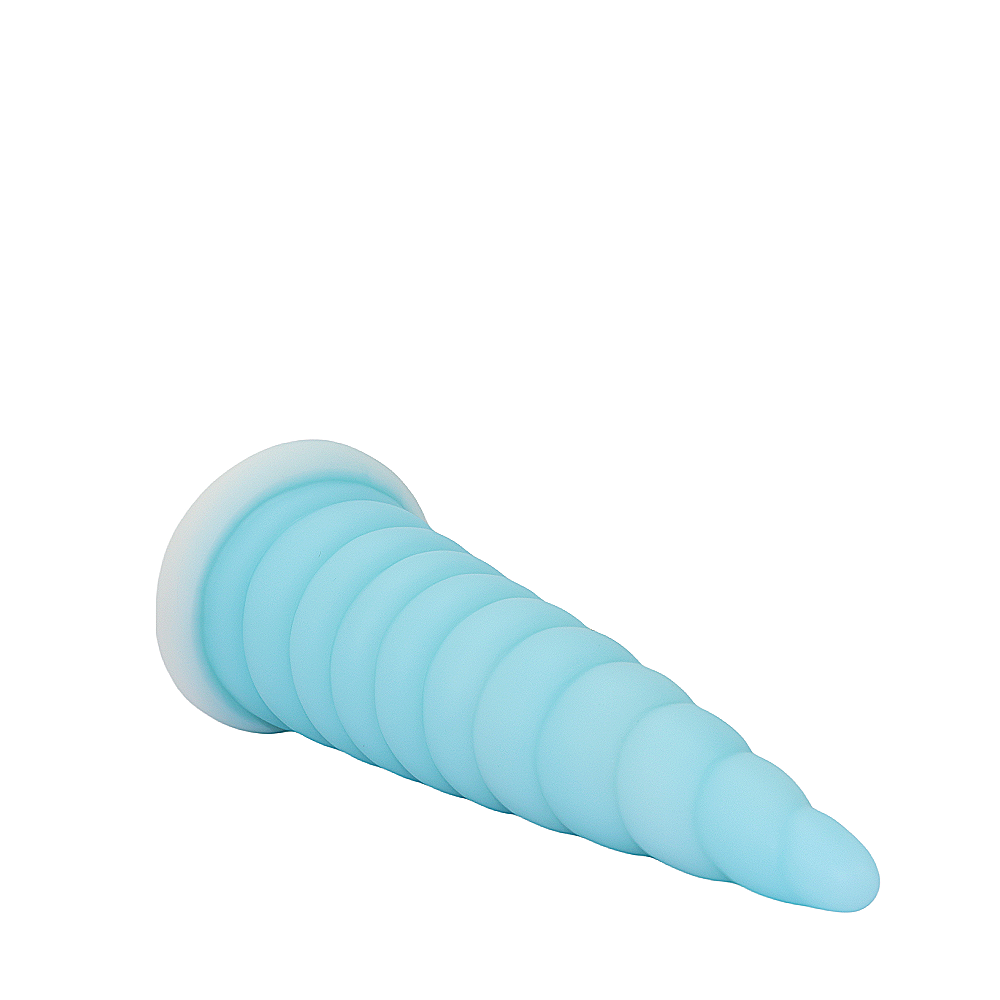 8.66 Inch Blue Ribbed Tapered Unicorn Dildo