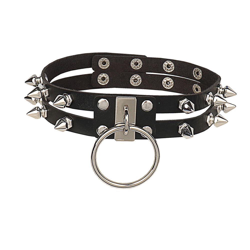 Double Row Rivet Leather BDSM Collar