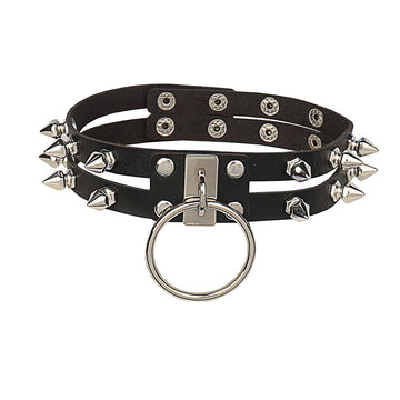 Double Row Rivet Leather BDSM Collar