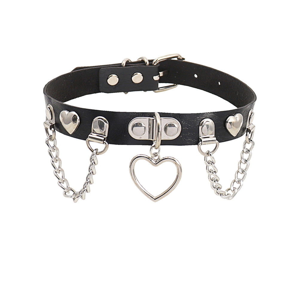 Heart Leather Chain BDSM Bondage Collar