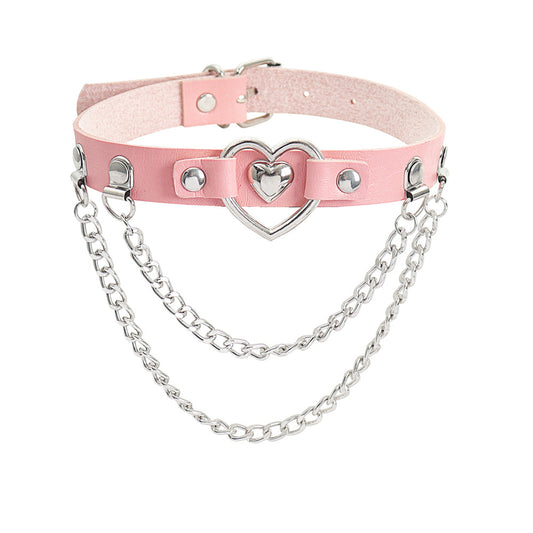 Bondage Leather Chain Necklace BDSM Collar