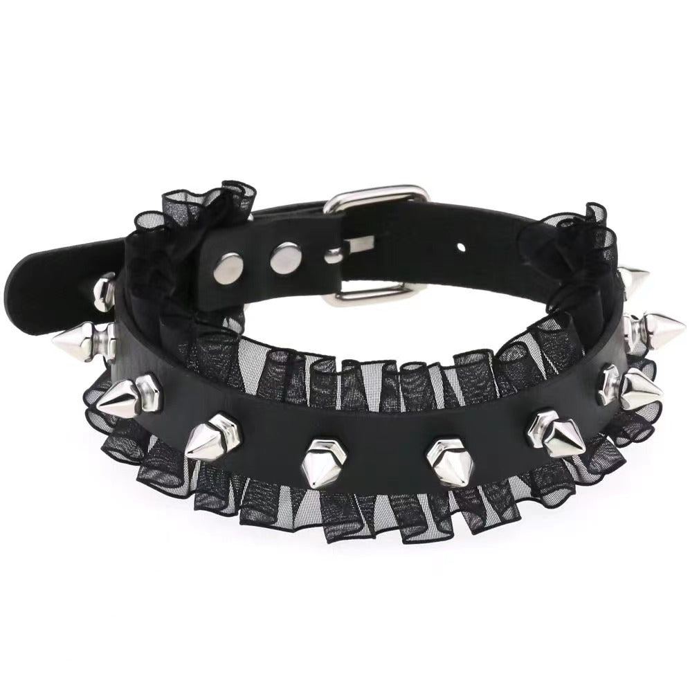 Lace Leather Spiked Day BDSM Collar