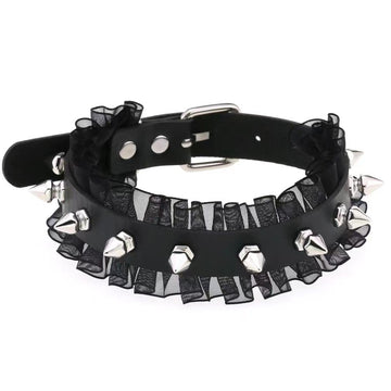 Lace Leather Spiked Day BDSM Collar