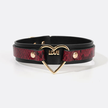 Red Snake Pattern Leather BDSM Collar