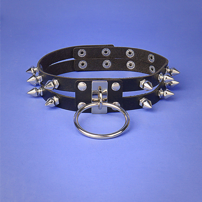 Double Row Rivet Leather BDSM Collar