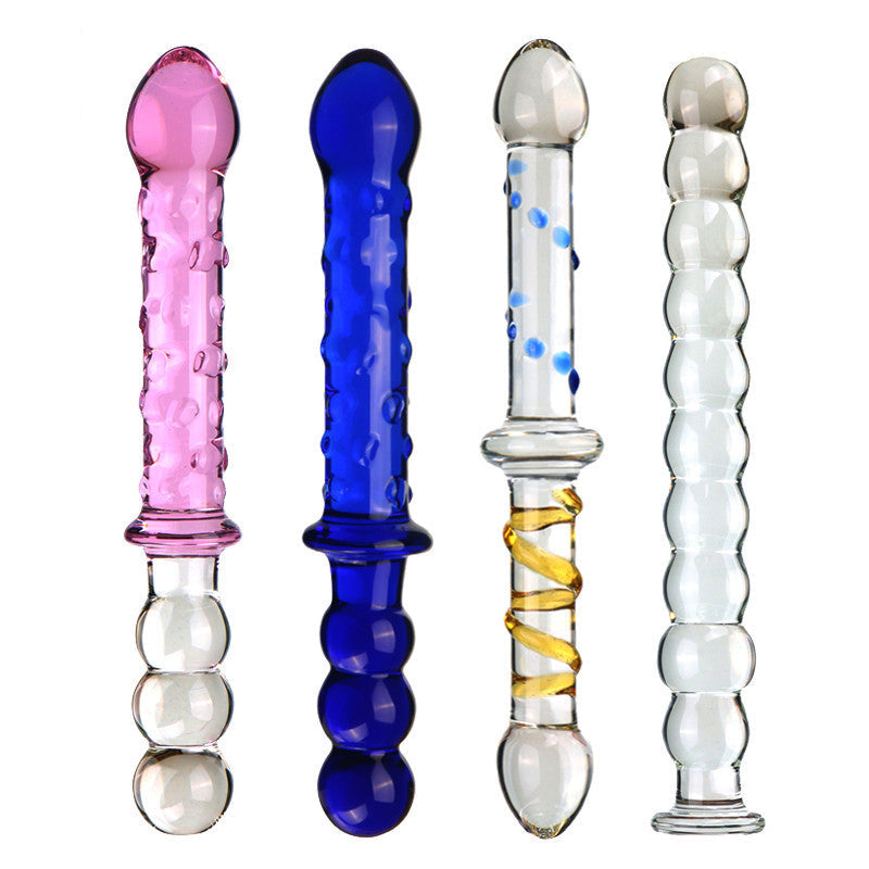 Beaded Textured Glass Dual Purpose Dildo