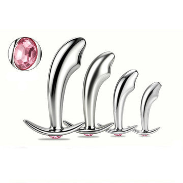 Curved Pink Jeweled Metal Butt Plug