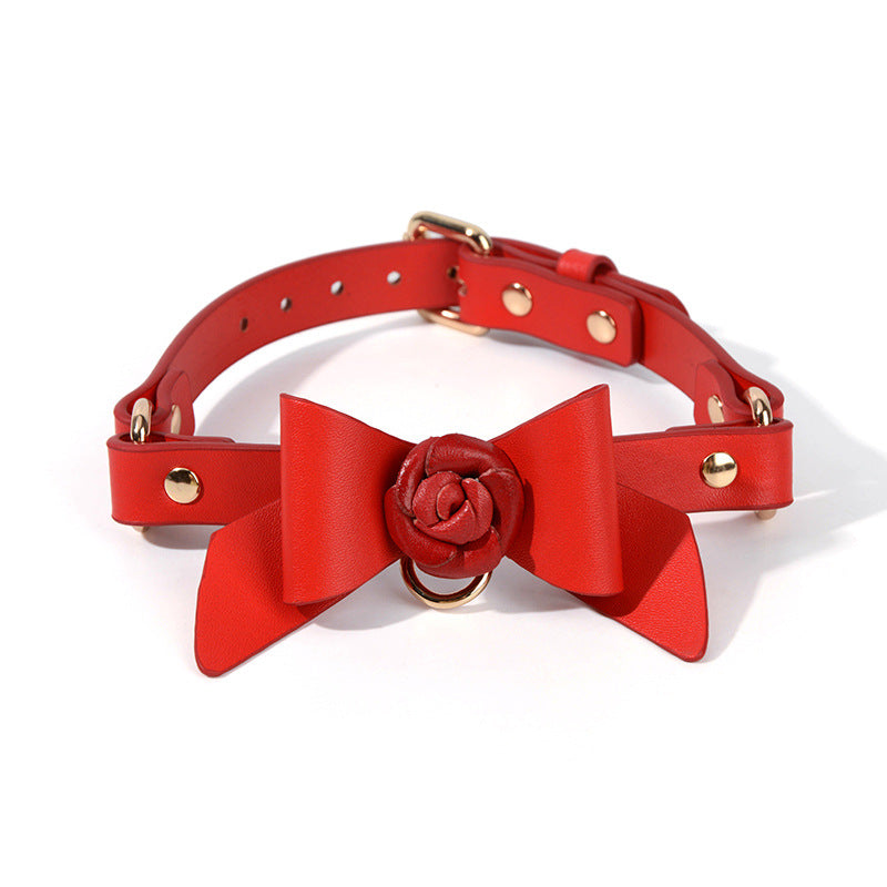 Bow Leather Bondage BDSM Collar