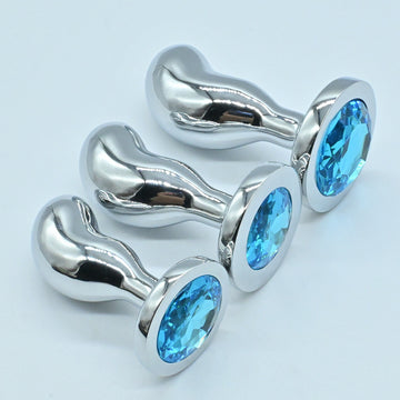 Blue Metal Butt Plug with Gem Kit