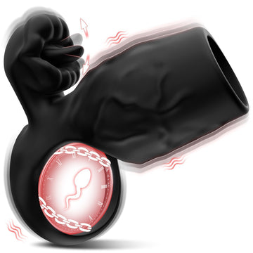 Black Silicone Vibrating Cock Sleeve with Clitoral Stimulator