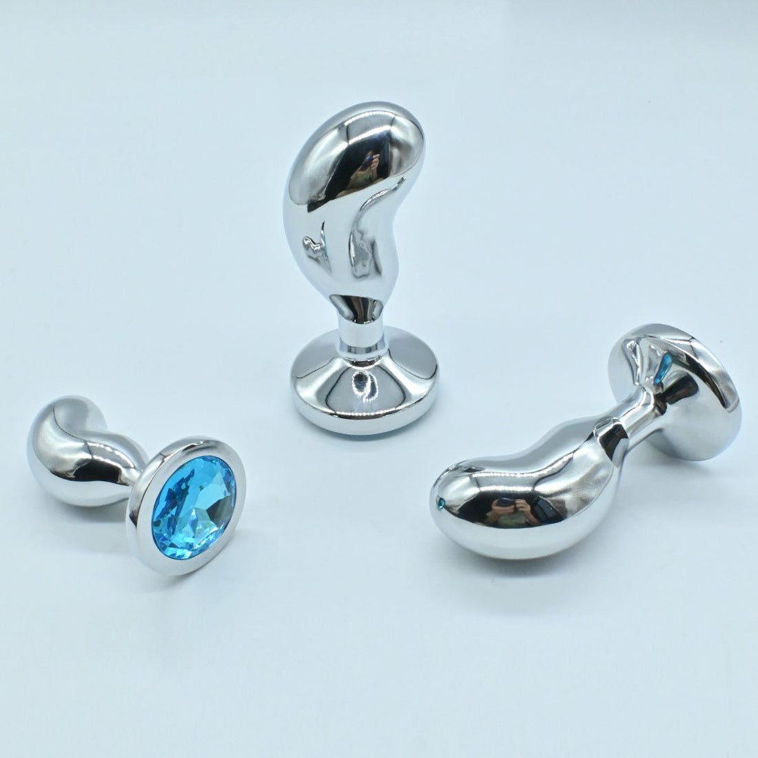 Blue Metal Butt Plug with Gem Kit