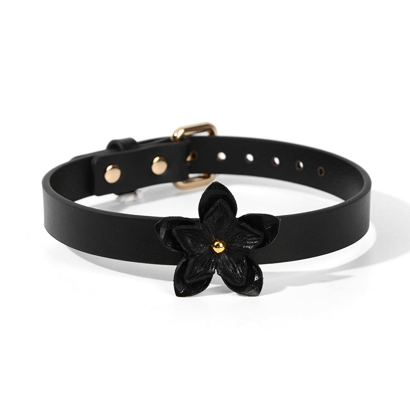 Double layer Floral Leather Adjustable BDSM Collar
